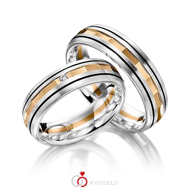 Paar bicolor Trauringe/Eheringe in Silber 925 Roségold 585 mit zus. 0,02 ct. Brillant tw, si von Merii - M-1064-2 Paar bicolor Trauringe/Eheringe in Silber 925 Roségold 585 mit zus. 0,02 ct. Brillant tw, si von Merii - M-1064-2