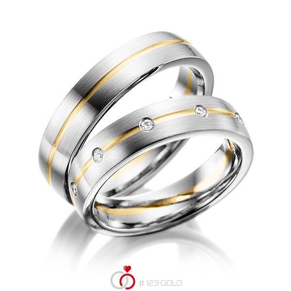 Paar bicolor Trauringe/Eheringe in Weißgold 375 Gelbgold 375 mit zus. 0,2 ct. Brillant tw, si von Steinberg - Q-1230-2 Paar bicolor Trauringe/Eheringe in Weißgold 375 Gelbgold 375 mit zus. 0,2 ct. Brillant tw, si von Steinberg - Q-1230-2