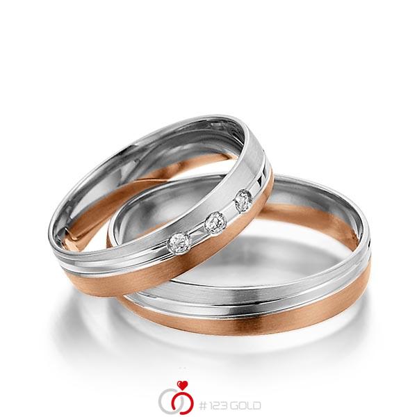 Paar bicolor Trauringe/Eheringe in Weißgold 375 Rotgold 375 mit zus. 0,06 ct. Brillant tw, si - NP-1190-1 Paar bicolor Trauringe/Eheringe in Weißgold 375 Rotgold 375 mit zus. 0,06 ct. Brillant tw, si - NP-1190-1