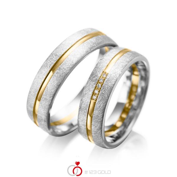Paar bicolor Trauringe/Eheringe in Weißgold 585 Gelbgold 585 mit zus. 0,025 ct. Brillant tw, si von acredo - A-1007-2 Paar bicolor Trauringe/Eheringe in Weißgold 585 Gelbgold 585 mit zus. 0,025 ct. Brillant tw, si von acredo - A-1007-2