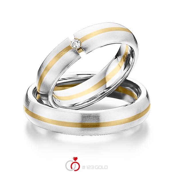 Paar bicolor Trauringe/Eheringe in Weissgold 585 Gelbgold 585 mit zus. 0,03 ct. Brillant tw, si von 123gold - Y-1284-4 Paar bicolor Trauringe/Eheringe in Weissgold 585 Gelbgold 585 mit zus. 0,03 ct. Brillant tw, si von 123gold - Y-1284-4