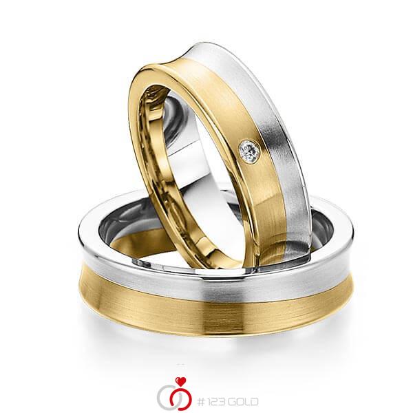Paar bicolor Trauringe/Eheringe in Weissgold 585 Gelbgold 585 mit zus. 0,03 ct. Brillant tw, si von 123gold - Y-1299-4 Paar bicolor Trauringe/Eheringe in Weissgold 585 Gelbgold 585 mit zus. 0,03 ct. Brillant tw, si von 123gold - Y-1299-4