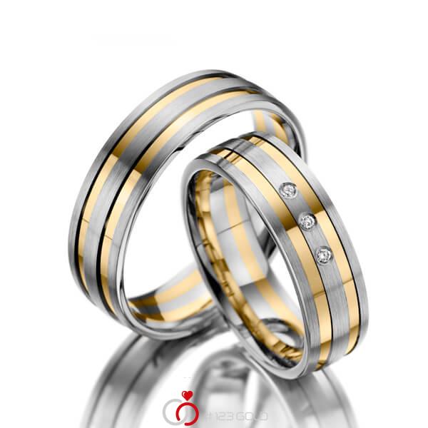 Paar bicolor Trauringe/Eheringe in Weissgold 585 Gelbgold 585 mit zus. 0,045 ct. Brillant tw, si - NP-1072-2 Paar bicolor Trauringe/Eheringe in Weissgold 585 Gelbgold 585 mit zus. 0,045 ct. Brillant tw, si - NP-1072-2