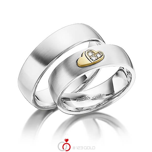 Paar bicolor Trauringe/Eheringe in Weissgold 585 Gelbgold 585 mit zus. 0,045 ct. Brillant tw, si von 123gold - Y-1339-4 Paar bicolor Trauringe/Eheringe in Weissgold 585 Gelbgold 585 mit zus. 0,045 ct. Brillant tw, si von 123gold - Y-1339-4