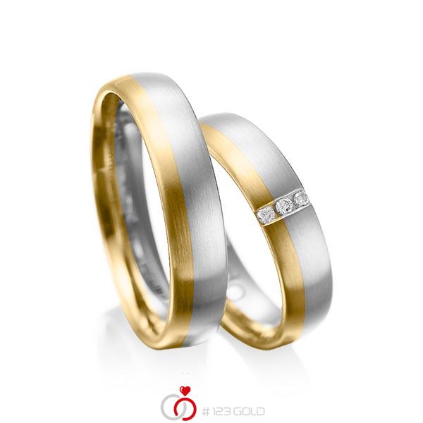 Paar bicolor Trauringe/Eheringe in Weissgold 585 Gelbgold 585 mit zus. 0,045 ct. Brillant tw, si von acredo - A-1010-4 Paar bicolor Trauringe/Eheringe in Weissgold 585 Gelbgold 585 mit zus. 0,045 ct. Brillant tw, si von acredo - A-1010-4