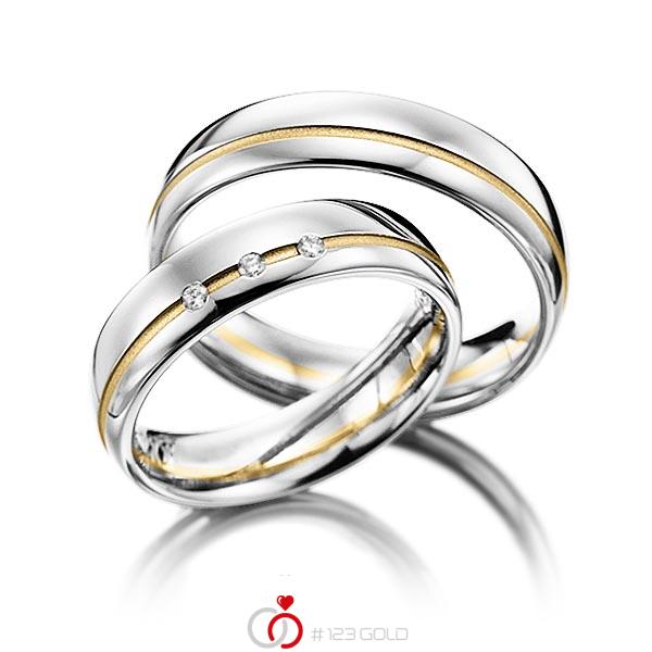 Paar bicolor Trauringe/Eheringe in Weißgold 585 Gelbgold 585 mit zus. 0,045 ct. Brillant tw, si von Steinberg - Q-1239-2 Paar bicolor Trauringe/Eheringe in Weißgold 585 Gelbgold 585 mit zus. 0,045 ct. Brillant tw, si von Steinberg - Q-1239-2
