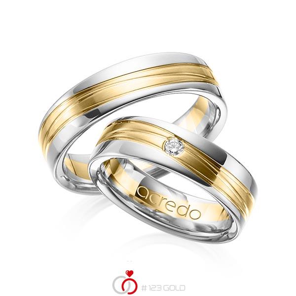 Paar bicolor Trauringe/Eheringe in Weißgold 585 Gelbgold 585 mit zus. 0,05 ct. Brillant tw, si von acredo - A-1154-1 Paar bicolor Trauringe/Eheringe in Weißgold 585 Gelbgold 585 mit zus. 0,05 ct. Brillant tw, si von acredo - A-1154-1