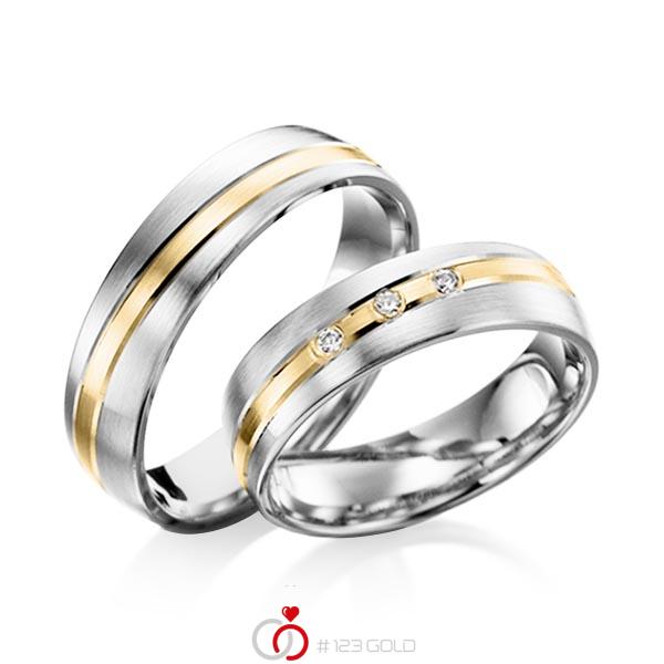 Paar bicolor Trauringe/Eheringe in Weißgold 585 Gelbgold 585 mit zus. 0,06 ct. Brillant tw, si - NP-1037-1 Paar bicolor Trauringe/Eheringe in Weißgold 585 Gelbgold 585 mit zus. 0,06 ct. Brillant tw, si - NP-1037-1