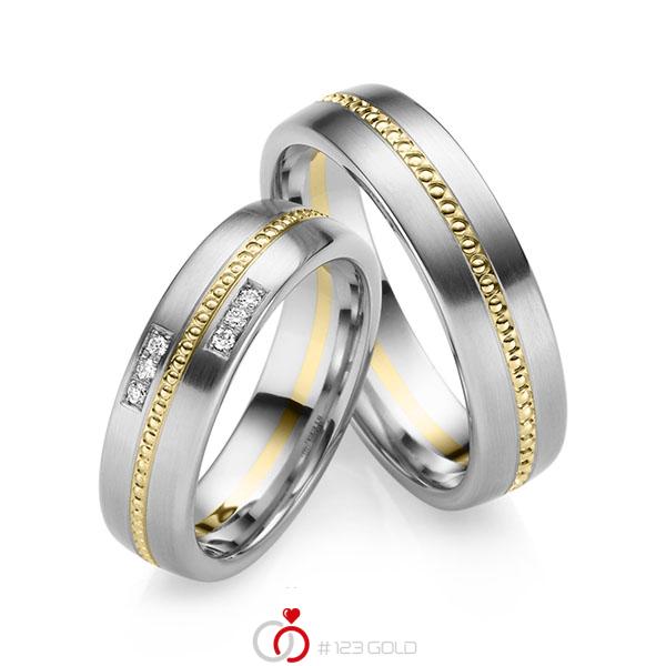 Paar bicolor Trauringe/Eheringe in Weißgold 585 Gelbgold 585 mit zus. 0,06 ct. Brillant tw, si von 123gold - Y-1421-2 Paar bicolor Trauringe/Eheringe in Weißgold 585 Gelbgold 585 mit zus. 0,06 ct. Brillant tw, si von 123gold - Y-1421-2
