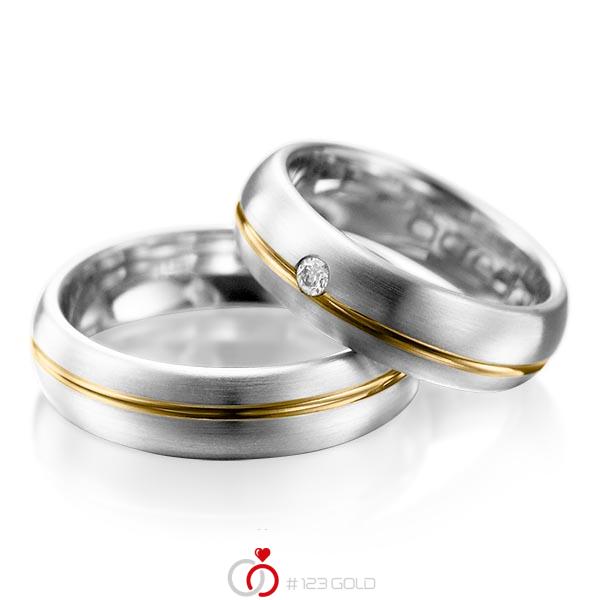 Paar bicolor Trauringe/Eheringe in Weißgold 585 Gelbgold 585 mit zus. 0,06 ct. Brillant tw, si von acredo - A-1003-1 Paar bicolor Trauringe/Eheringe in Weißgold 585 Gelbgold 585 mit zus. 0,06 ct. Brillant tw, si von acredo - A-1003-1