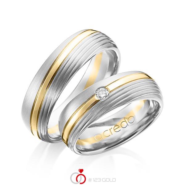 Paar bicolor Trauringe/Eheringe in Weißgold 585 Gelbgold 585 mit zus. 0,07 ct. Brillant tw, si von acredo - A-1151-2 Paar bicolor Trauringe/Eheringe in Weißgold 585 Gelbgold 585 mit zus. 0,07 ct. Brillant tw, si von acredo - A-1151-2