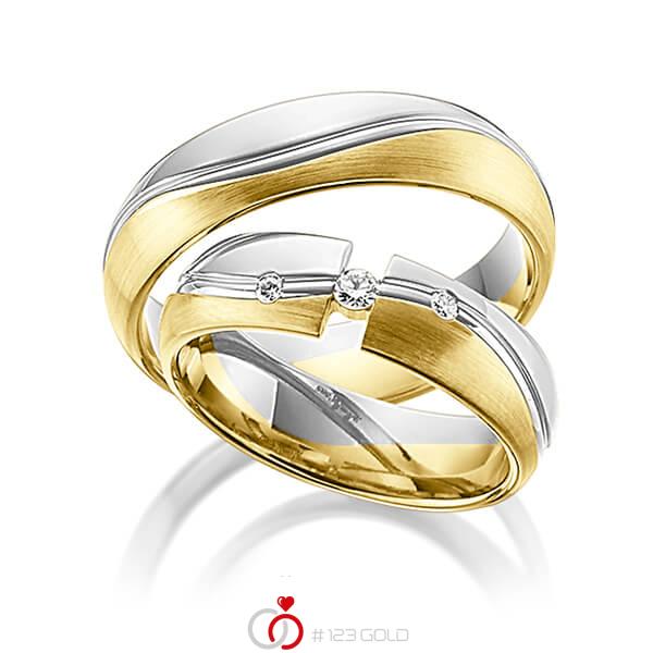 Paar bicolor Trauringe/Eheringe in Weißgold 585 Gelbgold 585 mit zus. 0,09 ct. Brillant tw, si von Steinberg - Q-1187-4 Paar bicolor Trauringe/Eheringe in Weißgold 585 Gelbgold 585 mit zus. 0,09 ct. Brillant tw, si von Steinberg - Q-1187-4