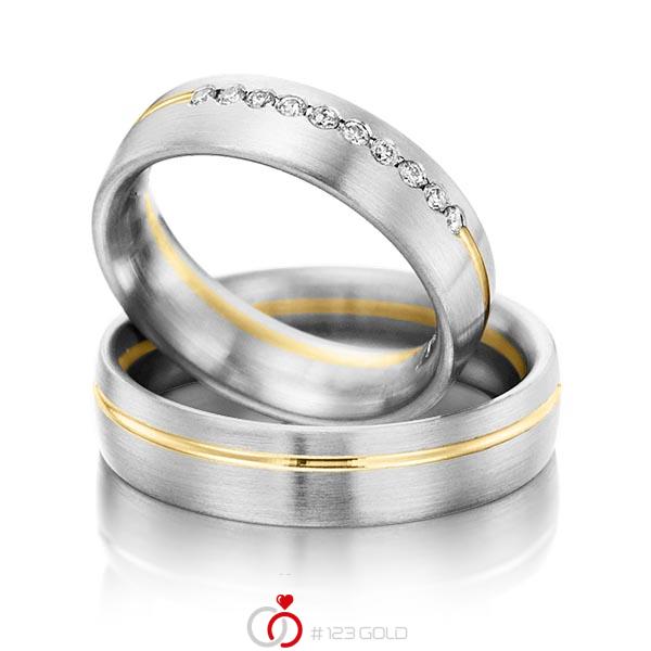 Paar bicolor Trauringe/Eheringe in Weißgold 585 Gelbgold 585 mit zus. 0,15 ct. Brillant tw, si von Steinberg - Q-1202-1 Paar bicolor Trauringe/Eheringe in Weißgold 585 Gelbgold 585 mit zus. 0,15 ct. Brillant tw, si von Steinberg - Q-1202-1