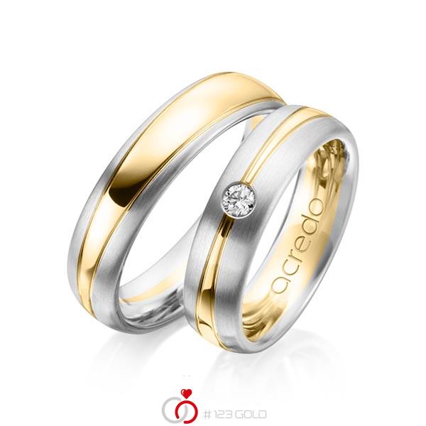 Paar bicolor Trauringe/Eheringe in Weißgold 585 Gelbgold 585 mit zus. 0,1 ct. Brillant tw, si von acredo - A-1149-2 Paar bicolor Trauringe/Eheringe in Weißgold 585 Gelbgold 585 mit zus. 0,1 ct. Brillant tw, si von acredo - A-1149-2