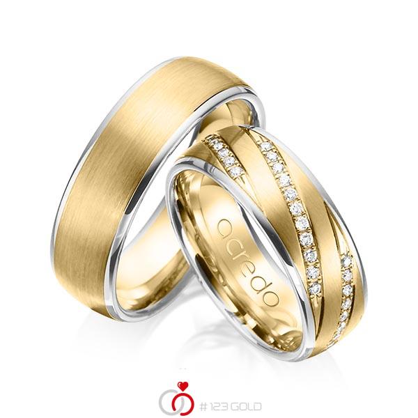 Paar bicolor Trauringe/Eheringe in Weissgold 585 Gelbgold 585 mit zus. 0,44 ct. Brillant tw, si von acredo - A-1150-1 Paar bicolor Trauringe/Eheringe in Weissgold 585 Gelbgold 585 mit zus. 0,44 ct. Brillant tw, si von acredo - A-1150-1