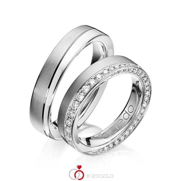 Paar bicolor Trauringe/Eheringe in Weissgold 585 Graugold dunkel 585 mit zus. 0,654 ct. Brillant tw, si von acredo - A-1156-8 Paar bicolor Trauringe/Eheringe in Weissgold 585 Graugold dunkel 585 mit zus. 0,654 ct. Brillant tw, si von acredo - A-1156-8