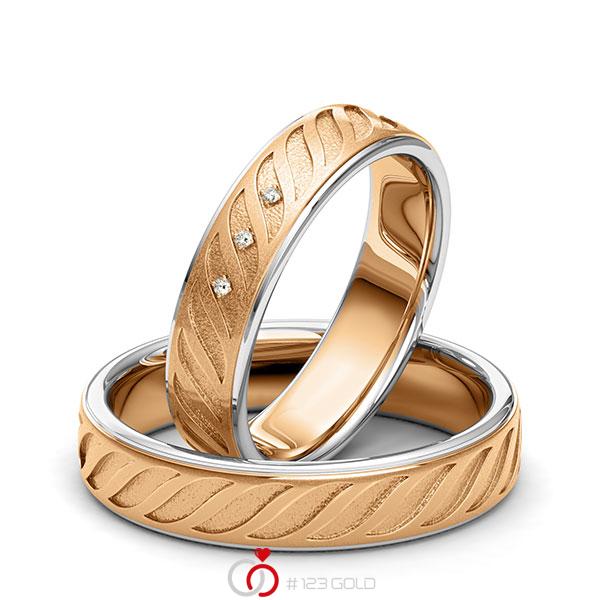 Paar bicolor Trauringe/Eheringe in Weissgold 585 Roségold 585 Laser Struktur mit zus. 0,015 ct. Brillant tw, si von 123gold - Y-1395-3 Paar bicolor Trauringe/Eheringe in Weissgold 585 Roségold 585 Laser Struktur mit zus. 0,015 ct. Brillant tw, si von 123gold - Y-1395-3