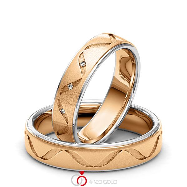 Paar bicolor Trauringe/Eheringe in Weissgold 585 Roségold 585 Laser Struktur mit zus. 0,015 ct. Brillant tw, si von 123gold - Y-1408-9 Paar bicolor Trauringe/Eheringe in Weissgold 585 Roségold 585 Laser Struktur mit zus. 0,015 ct. Brillant tw, si von 123gold - Y-1408-9