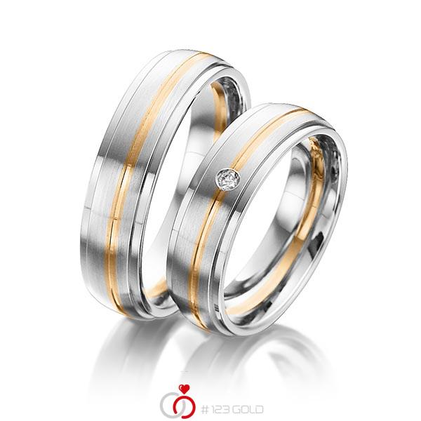 Paar bicolor Trauringe/Eheringe in Weissgold 585 Roségold 585 mit zus. 0,025 ct. Brillant tw, si von 123gold - Y-1283-4 Paar bicolor Trauringe/Eheringe in Weissgold 585 Roségold 585 mit zus. 0,025 ct. Brillant tw, si von 123gold - Y-1283-4