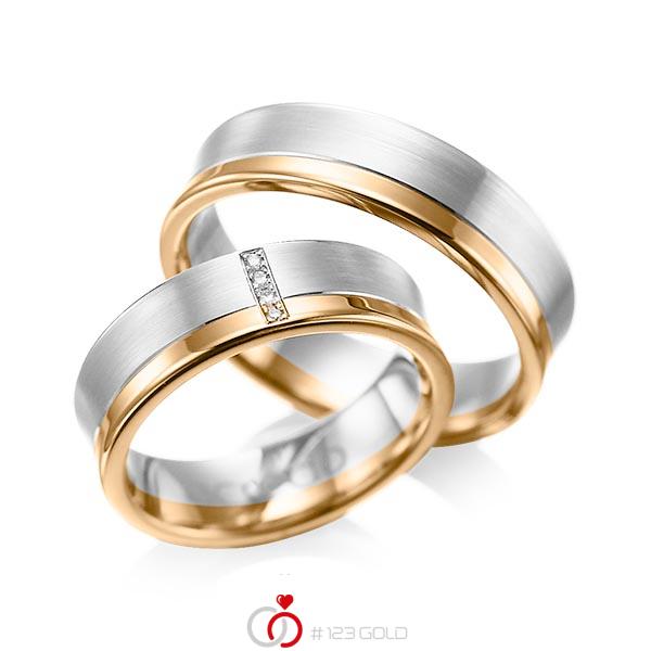 Paar bicolor Trauringe/Eheringe in Weißgold 585 Roségold 585 mit zus. 0,02 ct. Brillant tw, si von acredo - A-1053-4 Paar bicolor Trauringe/Eheringe in Weißgold 585 Roségold 585 mit zus. 0,02 ct. Brillant tw, si von acredo - A-1053-4