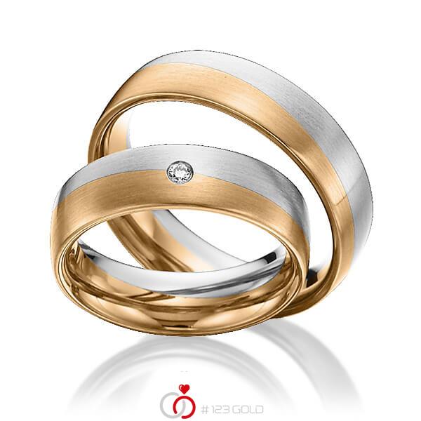 Paar bicolor Trauringe/Eheringe in Weissgold 585 Roségold 585 mit zus. 0,03 ct. Brillant tw, si von 123gold - Y-1290-6 Paar bicolor Trauringe/Eheringe in Weissgold 585 Roségold 585 mit zus. 0,03 ct. Brillant tw, si von 123gold - Y-1290-6