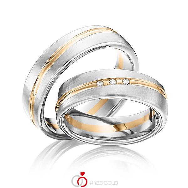 Paar bicolor Trauringe/Eheringe in Weissgold 585 Roségold 585 mit zus. 0,03 ct. Brillant tw, si von 123gold - Y-1291-6 Paar bicolor Trauringe/Eheringe in Weissgold 585 Roségold 585 mit zus. 0,03 ct. Brillant tw, si von 123gold - Y-1291-6