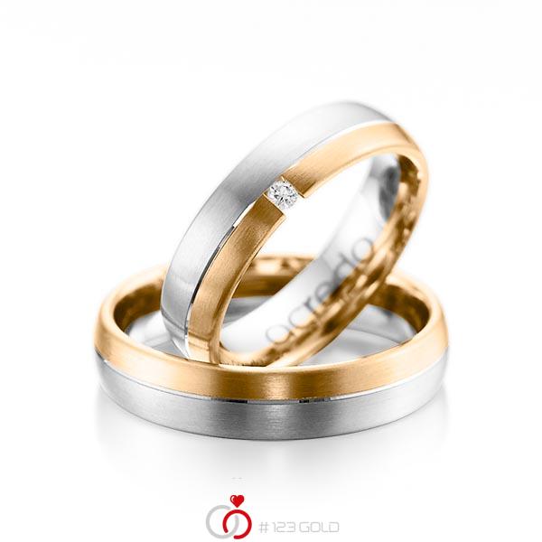 Paar bicolor Trauringe/Eheringe in Weißgold 585 Roségold 585 mit zus. 0,03 ct. Brillant tw, si von acredo - A-1070-3 Paar bicolor Trauringe/Eheringe in Weißgold 585 Roségold 585 mit zus. 0,03 ct. Brillant tw, si von acredo - A-1070-3