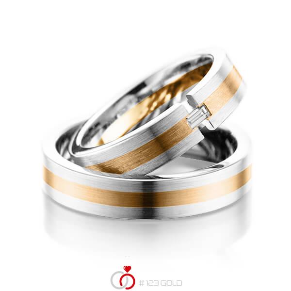 Paar bicolor Trauringe/Eheringe in Weissgold 585 Roségold 585 mit zus. 0,05 ct. Baguette-Diamant tw, vs von 123gold - Y-1075-15 Paar bicolor Trauringe/Eheringe in Weissgold 585 Roségold 585 mit zus. 0,05 ct. Baguette-Diamant tw, vs von 123gold - Y-1075-15