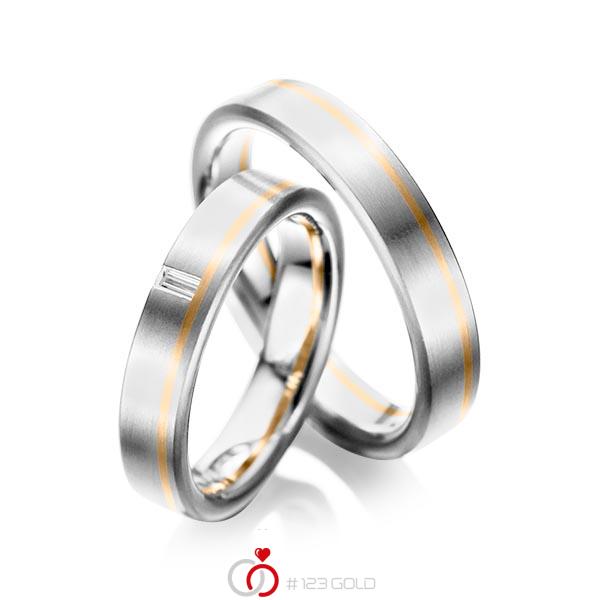 Paar bicolor Trauringe/Eheringe in Weissgold 585 Roségold 585 mit zus. 0,05 ct. Baguette-Diamant tw, vs von acredo - A-1022-5 Paar bicolor Trauringe/Eheringe in Weissgold 585 Roségold 585 mit zus. 0,05 ct. Baguette-Diamant tw, vs von acredo - A-1022-5