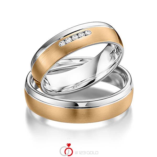 Paar bicolor Trauringe/Eheringe in Weißgold 585 Roségold 585 mit zus. 0,05 ct. Brillant tw, si von acredo - S-1101-5 Paar bicolor Trauringe/Eheringe in Weißgold 585 Roségold 585 mit zus. 0,05 ct. Brillant tw, si von acredo - S-1101-5