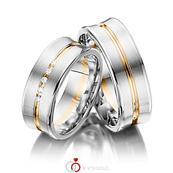 Paar bicolor Trauringe/Eheringe in Weißgold 585 Roségold 585 mit zus. 0,05 ct. Brillant tw, si von Steinberg - Q-1233-4 Paar bicolor Trauringe/Eheringe in Weißgold 585 Roségold 585 mit zus. 0,05 ct. Brillant tw, si von Steinberg - Q-1233-4