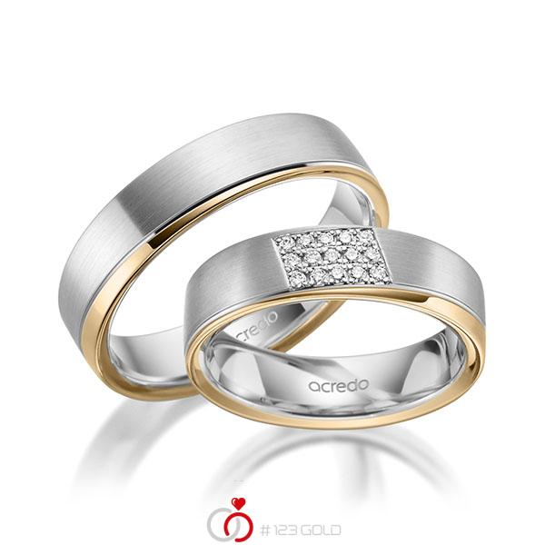 Paar bicolor Trauringe/Eheringe in Weissgold 585 Roségold 585 mit zus. 0,12 ct. Brillant tw, si von acredo - A-1978-2 Paar bicolor Trauringe/Eheringe in Weissgold 585 Roségold 585 mit zus. 0,12 ct. Brillant tw, si von acredo - A-1978-2