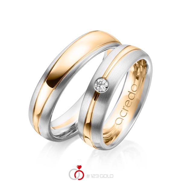 Paar bicolor Trauringe/Eheringe in Weißgold 585 Roségold 585 mit zus. 0,1 ct. Brillant tw, si von acredo - A-1149-3 Paar bicolor Trauringe/Eheringe in Weißgold 585 Roségold 585 mit zus. 0,1 ct. Brillant tw, si von acredo - A-1149-3