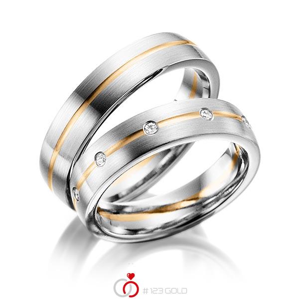Paar bicolor Trauringe/Eheringe in Weißgold 585 Roségold 585 mit zus. 0,2 ct. Brillant tw, si von Steinberg - Q-1230-3 Paar bicolor Trauringe/Eheringe in Weißgold 585 Roségold 585 mit zus. 0,2 ct. Brillant tw, si von Steinberg - Q-1230-3