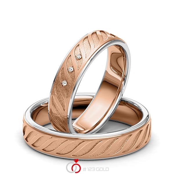 Paar bicolor Trauringe/Eheringe in Weissgold 585 Rotgold 585 Laser Struktur mit zus. 0,015 ct. Brillant tw, si von 123gold - Y-1395-2 Paar bicolor Trauringe/Eheringe in Weissgold 585 Rotgold 585 Laser Struktur mit zus. 0,015 ct. Brillant tw, si von 123gold - Y-1395-2