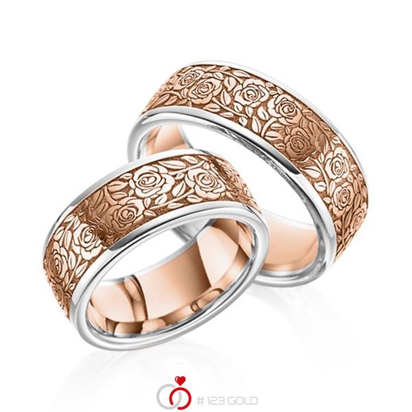 Paar bicolor Trauringe/Eheringe in Weissgold 585 Rotgold 585 Laser Struktur von 123gold - Y-1381-3 Paar bicolor Trauringe/Eheringe in Weissgold 585 Rotgold 585 Laser Struktur von 123gold - Y-1381-3