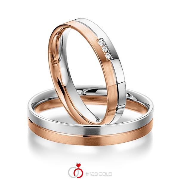 Paar bicolor Trauringe/Eheringe in Weißgold 585 Rotgold 585 mit zus. 0,024 ct. Brillant tw, si von acredo - S-1104-1 Paar bicolor Trauringe/Eheringe in Weißgold 585 Rotgold 585 mit zus. 0,024 ct. Brillant tw, si von acredo - S-1104-1
