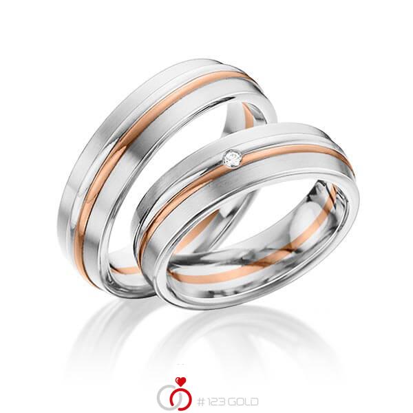 Paar bicolor Trauringe/Eheringe in Weissgold 585 Rotgold 585 mit zus. 0,025 ct. Brillant tw, si von 123gold - Y-1293-8 Paar bicolor Trauringe/Eheringe in Weissgold 585 Rotgold 585 mit zus. 0,025 ct. Brillant tw, si von 123gold - Y-1293-8