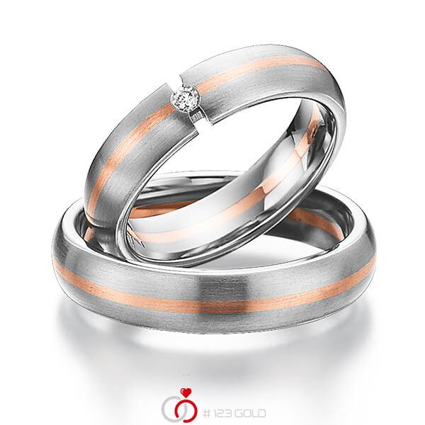 Paar bicolor Trauringe/Eheringe in Weissgold 585 Rotgold 585 mit zus. 0,03 ct. Brillant tw, si von 123gold - Y-1284-6 Paar bicolor Trauringe/Eheringe in Weissgold 585 Rotgold 585 mit zus. 0,03 ct. Brillant tw, si von 123gold - Y-1284-6