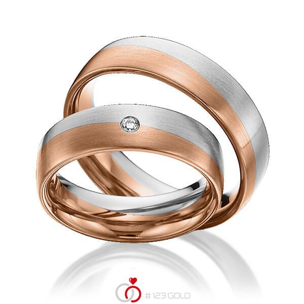 Paar bicolor Trauringe/Eheringe in Weissgold 585 Rotgold 585 mit zus. 0,03 ct. Brillant tw, si von 123gold - Y-1290-4 Paar bicolor Trauringe/Eheringe in Weissgold 585 Rotgold 585 mit zus. 0,03 ct. Brillant tw, si von 123gold - Y-1290-4
