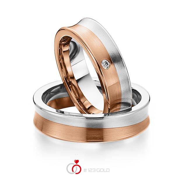 Paar bicolor Trauringe/Eheringe in Weissgold 585 Rotgold 585 mit zus. 0,03 ct. Brillant tw, si von 123gold - Y-1299-5 Paar bicolor Trauringe/Eheringe in Weissgold 585 Rotgold 585 mit zus. 0,03 ct. Brillant tw, si von 123gold - Y-1299-5