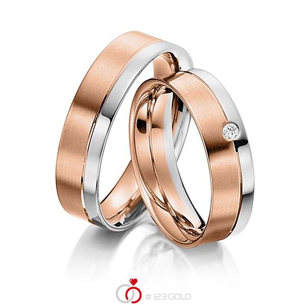 Paar bicolor Trauringe/Eheringe in Weißgold 585 Rotgold 585 mit zus. 0,03 ct. Brillant tw, si von acredo - S-1110-6 Paar bicolor Trauringe/Eheringe in Weißgold 585 Rotgold 585 mit zus. 0,03 ct. Brillant tw, si von acredo - S-1110-6