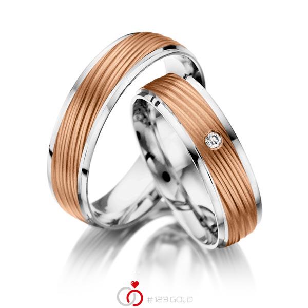Paar bicolor Trauringe/Eheringe in Weissgold 585 Rotgold 585 mit zus. 0,03 ct. Brillant tw, si von Steinberg - T-1055-3 Paar bicolor Trauringe/Eheringe in Weissgold 585 Rotgold 585 mit zus. 0,03 ct. Brillant tw, si von Steinberg - T-1055-3