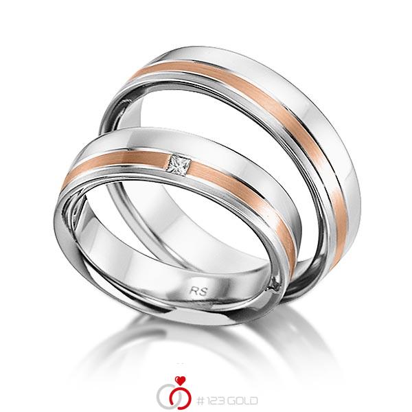 Paar bicolor Trauringe/Eheringe in Weißgold 585 Rotgold 585 mit zus. 0,03 ct. Prinzess-Diamant tw, vs von acredo - S-1130-7 Paar bicolor Trauringe/Eheringe in Weißgold 585 Rotgold 585 mit zus. 0,03 ct. Prinzess-Diamant tw, vs von acredo - S-1130-7