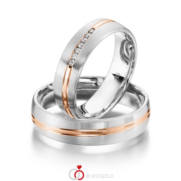 Paar bicolor Trauringe/Eheringe in Weißgold 585 Rotgold 585 mit zus. 0,056 ct. Brillant tw, si von acredo - S-1140-7 Paar bicolor Trauringe/Eheringe in Weißgold 585 Rotgold 585 mit zus. 0,056 ct. Brillant tw, si von acredo - S-1140-7