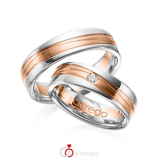 Paar bicolor Trauringe/Eheringe in Weißgold 585 Rotgold 585 mit zus. 0,05 ct. Brillant tw, si von acredo - A-1154-3 Paar bicolor Trauringe/Eheringe in Weißgold 585 Rotgold 585 mit zus. 0,05 ct. Brillant tw, si von acredo - A-1154-3