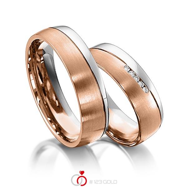 Paar bicolor Trauringe/Eheringe in Weißgold 585 Rotgold 585 mit zus. 0,05 ct. Brillant tw, si von acredo - S-1153-3 Paar bicolor Trauringe/Eheringe in Weißgold 585 Rotgold 585 mit zus. 0,05 ct. Brillant tw, si von acredo - S-1153-3