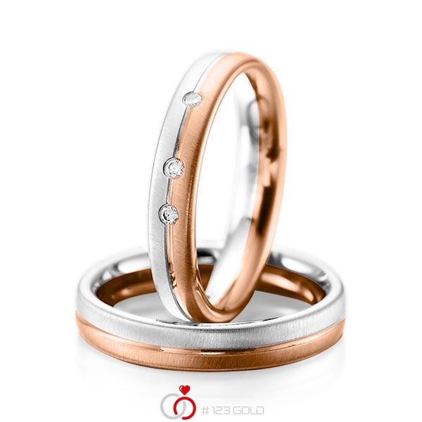 Paar bicolor Trauringe/Eheringe in Weissgold 585 Rotgold 585 mit zus. 0,06 ct. Brillant tw, si von acredo - A-1086-5 Paar bicolor Trauringe/Eheringe in Weissgold 585 Rotgold 585 mit zus. 0,06 ct. Brillant tw, si von acredo - A-1086-5