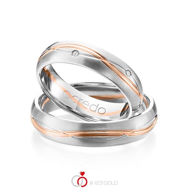 Paar bicolor Trauringe/Eheringe in Weißgold 585 Rotgold 585 mit zus. 0,06 ct. Brillant tw, si von acredo - A-1158-1 Paar bicolor Trauringe/Eheringe in Weißgold 585 Rotgold 585 mit zus. 0,06 ct. Brillant tw, si von acredo - A-1158-1