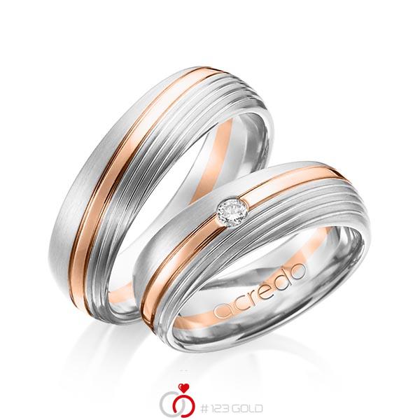 Paar bicolor Trauringe/Eheringe in Weißgold 585 Rotgold 585 mit zus. 0,07 ct. Brillant tw, si von acredo - A-1151-1 Paar bicolor Trauringe/Eheringe in Weißgold 585 Rotgold 585 mit zus. 0,07 ct. Brillant tw, si von acredo - A-1151-1